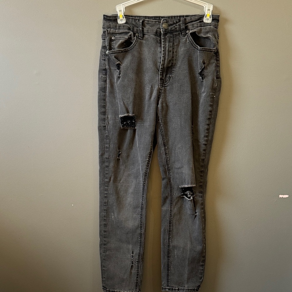 Almost Famous Black Distressed Straight Leg Jeans
